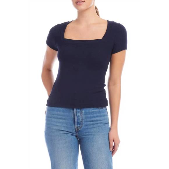 NEW FIFTEEN TWENTY mindy square neck top in navy - Picture 1 of 1